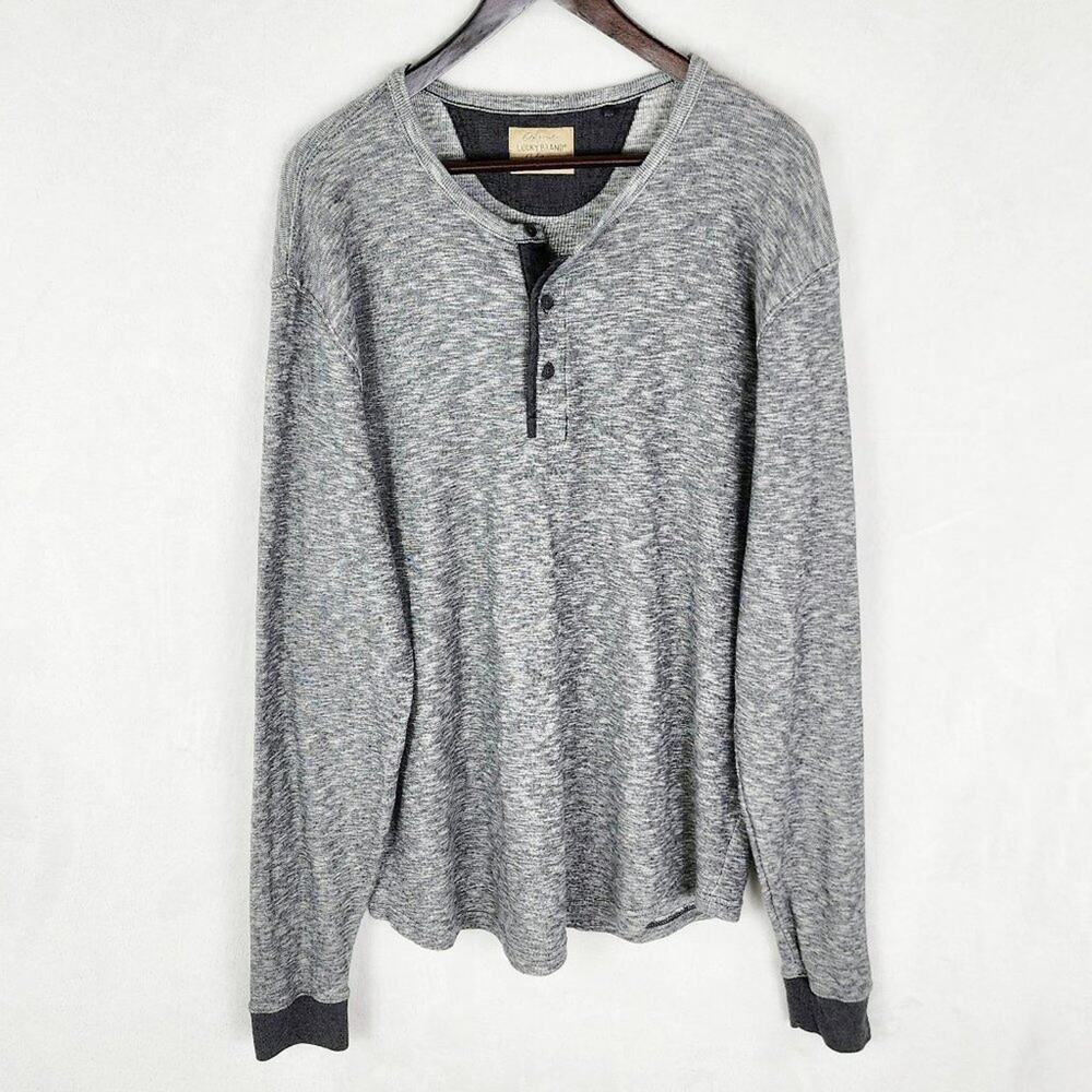 Lucky Brand Pullover Men XL Twisted-Slub Henley Shirt Heathered Grey 3 Button